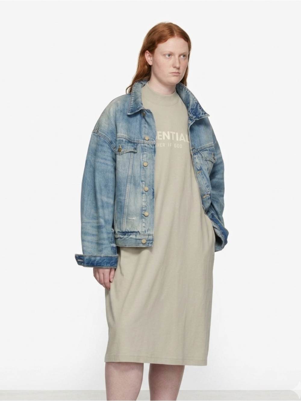 NWT Essentials fear of god Gray Short Sleeve Midi Dress SIZE XXL